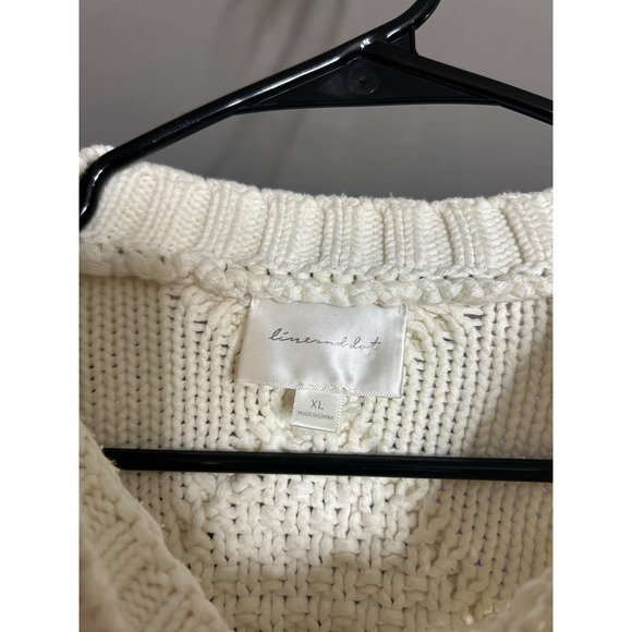 Macrame Line & Dot Cable Knit Fringe Sweater Heavy Cozy Boho Statement - Picture 5 of 6